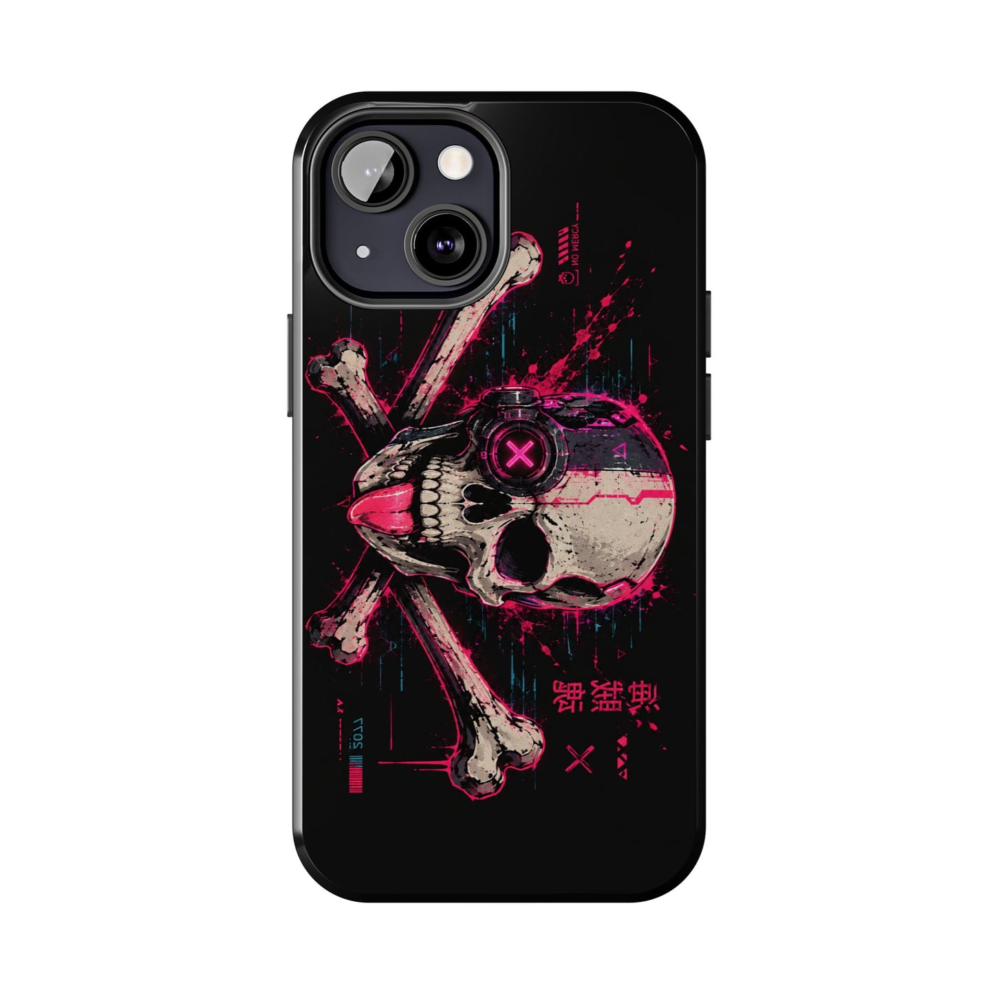 Skull & Crossbones Tough Phone Case — Neon Cyberpunk Skull Design