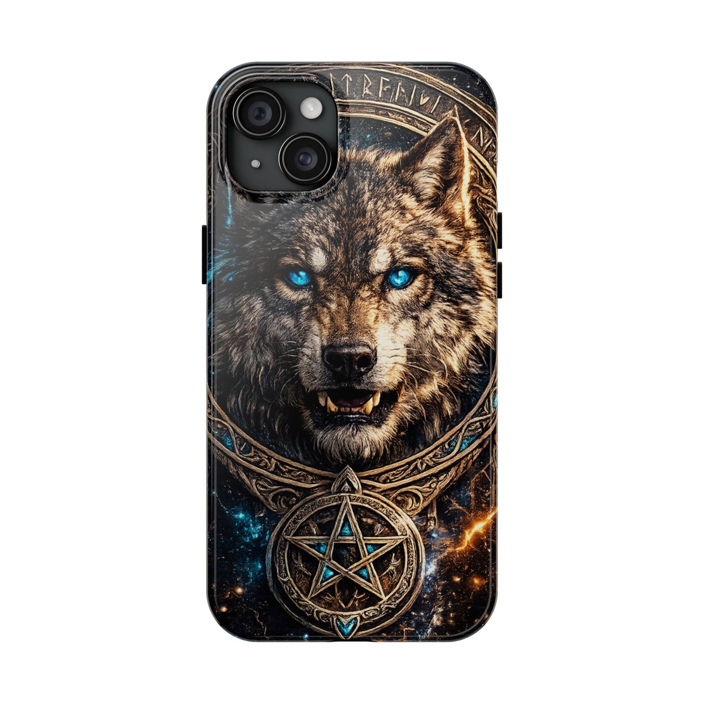 Wolf Pentagram Phone Case - Rugged Mystic Phone Cover with Glowing Blue Eyes