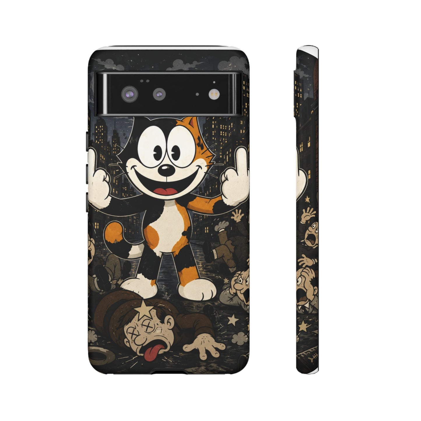 Vintage Cartoon Cat Phone Case — Edgy Felix-Style Illustration