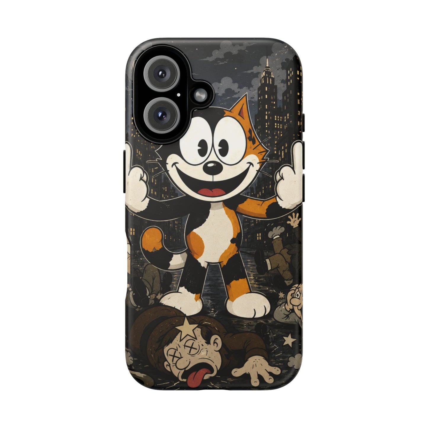 Vintage Cartoon Cat Phone Case — Edgy Felix-Style Illustration