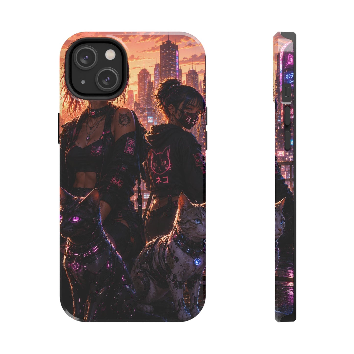Cyberpunk Pack: Tough Phone Case with Neon Panther & City Sunset