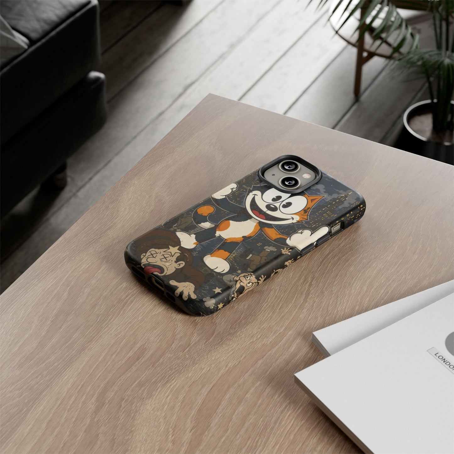 Vintage Cartoon Cat Phone Case — Edgy Felix-Style Illustration
