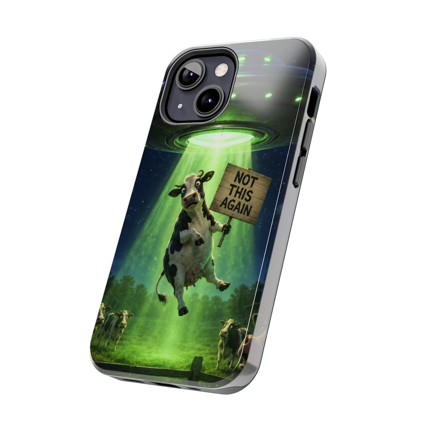 Phone Case — Funny Alien Abduction Cow Design ("Not This Again")