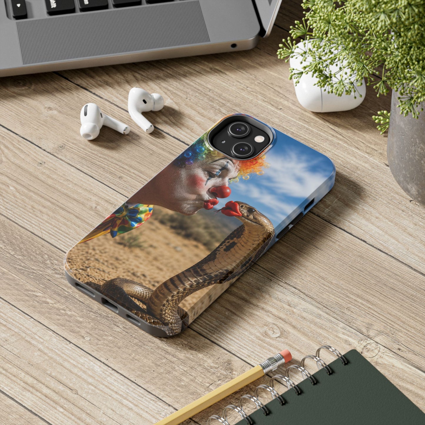 Clown & Cobra Tough Phone Case — Funny Kiss Design, Shockproof Protective Cover