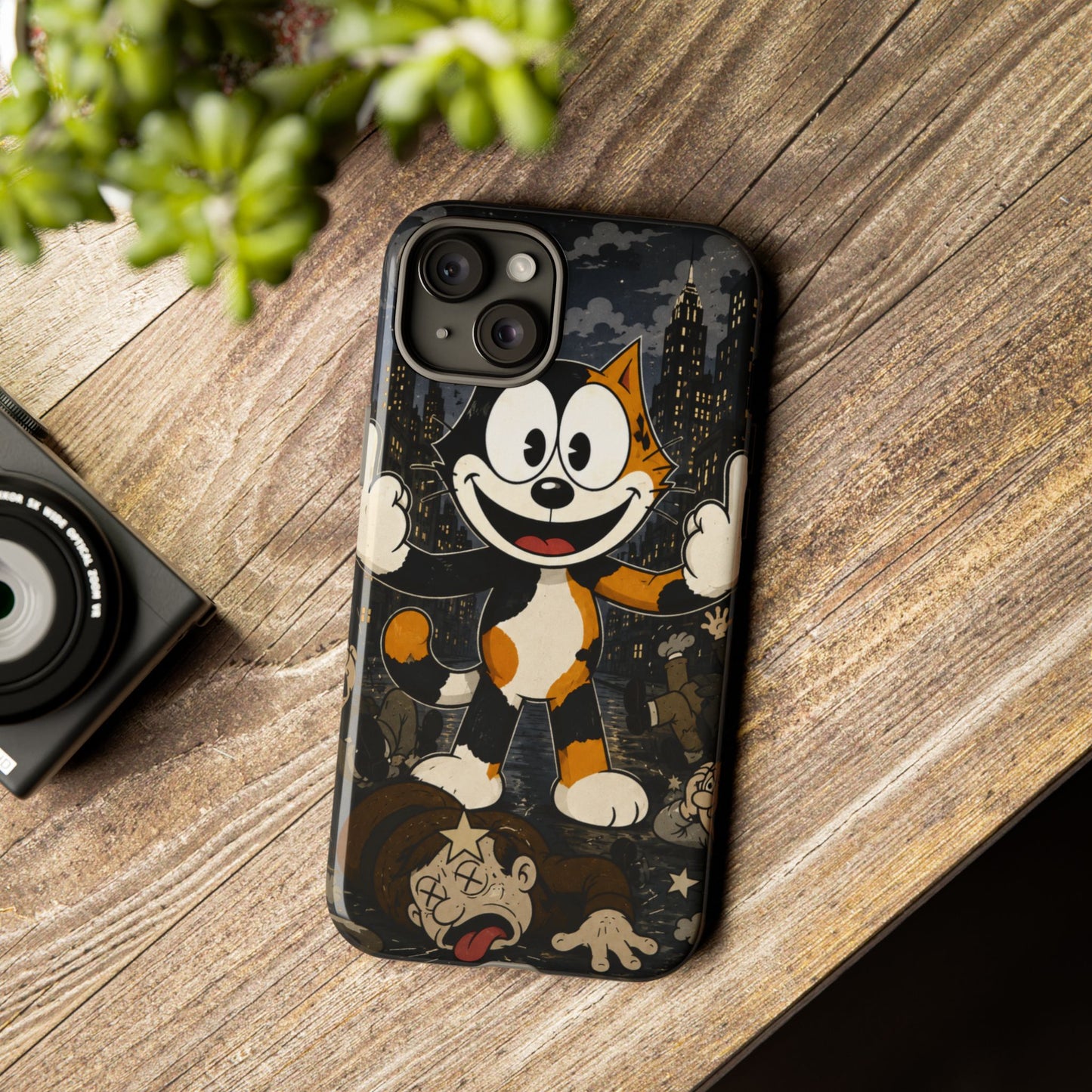 Vintage Cartoon Cat Phone Case — Edgy Felix-Style Illustration