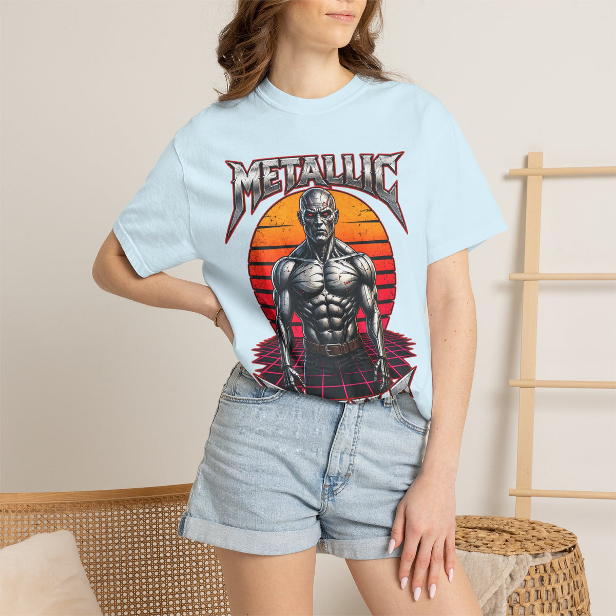 Metallic Souls T-Shirt — Retro Sunset Muscular Warrior Graphic Tee