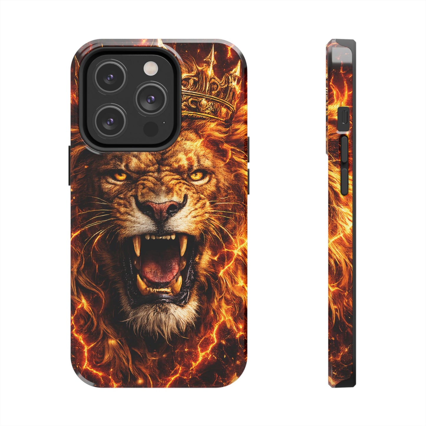 Fiery Lion King Tough Phone Case — Protective iPhone Case with Roaring Crown Design