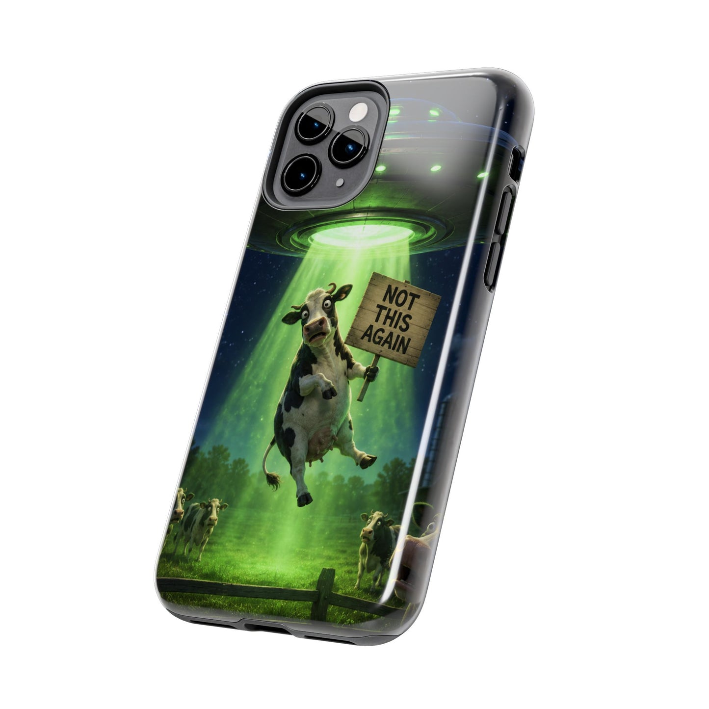 Phone Case — Funny Alien Abduction Cow Design ("Not This Again")
