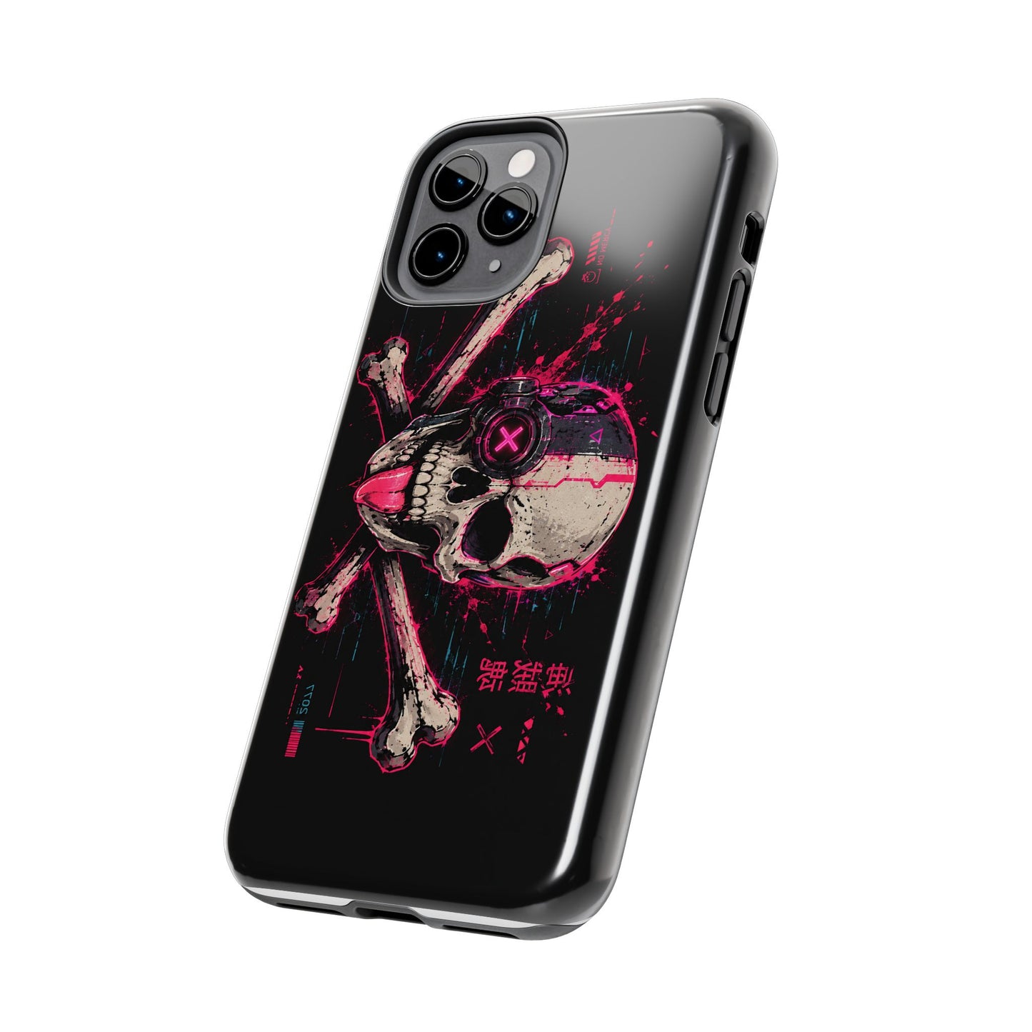 Skull & Crossbones Tough Phone Case — Neon Cyberpunk Skull Design