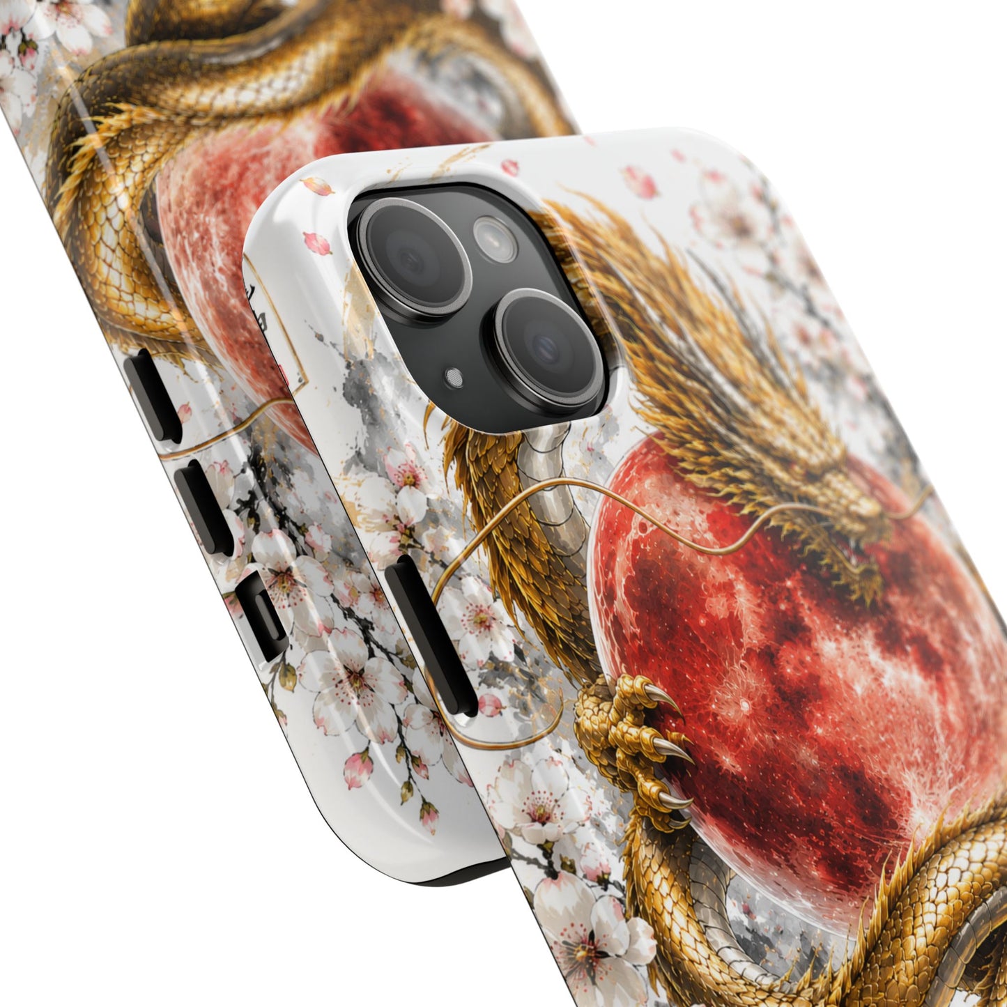 Golden Dragon Phone Case — Red Moon & Cherry Blossom Tough Phone Case