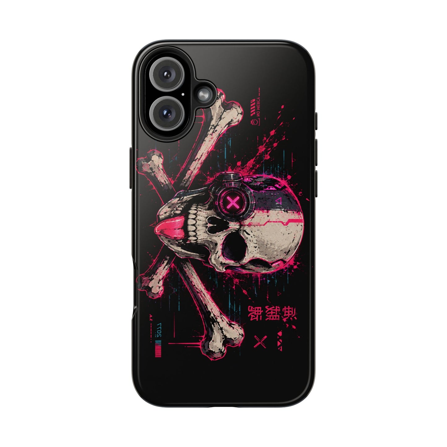 Skull & Crossbones Tough Phone Case — Neon Cyberpunk Skull Design