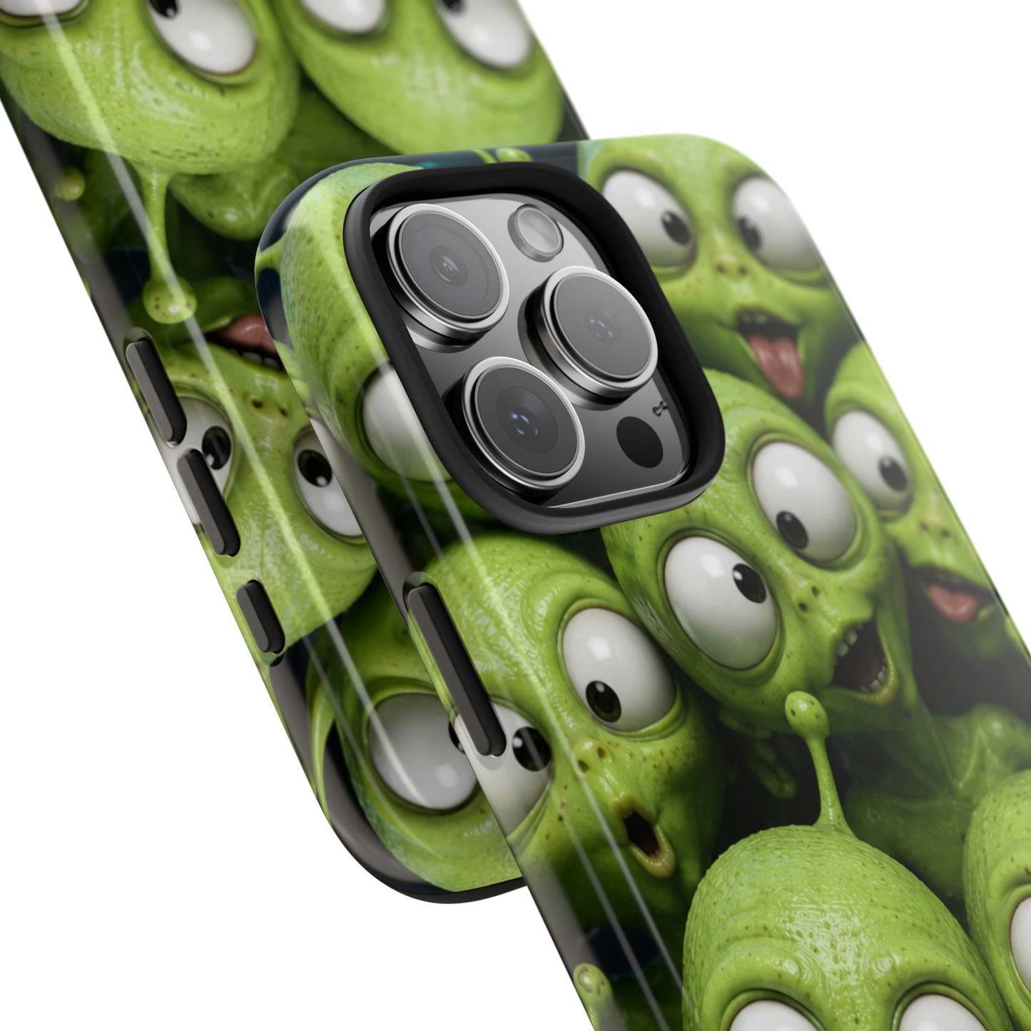 Alien Selfie Tough Phone Case — Cute Green Cartoon Aliens Protective Cover