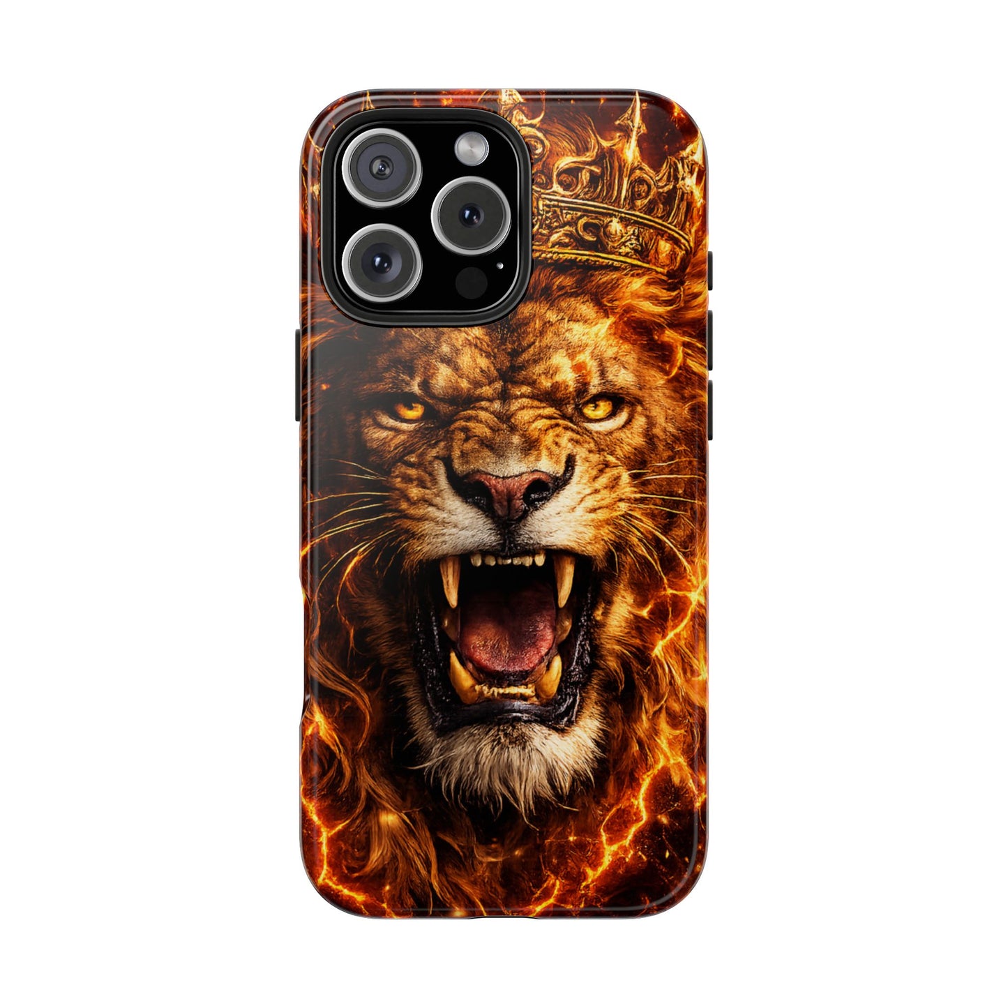 Fiery Lion King Tough Phone Case — Protective iPhone Case with Roaring Crown Design