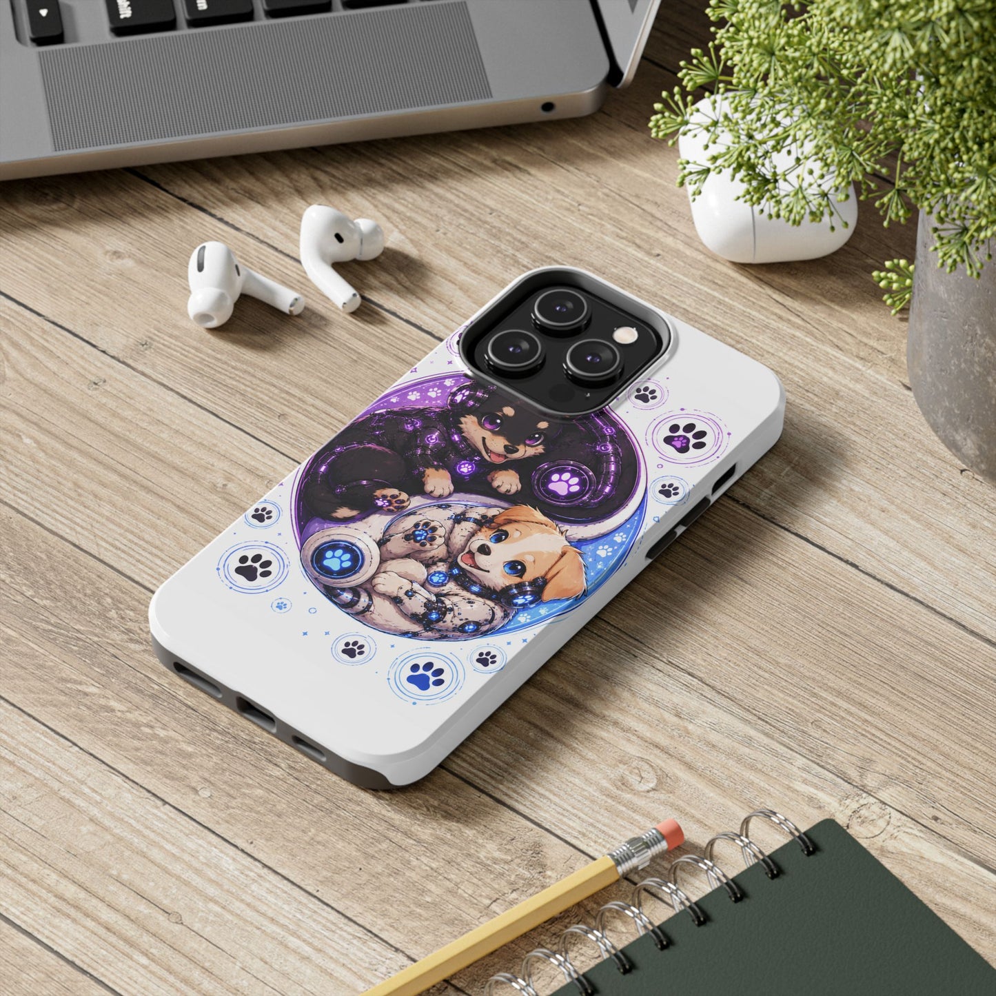 Yin Yang Puppy Tough Phone Case — Cute Paw Print Dog Protector