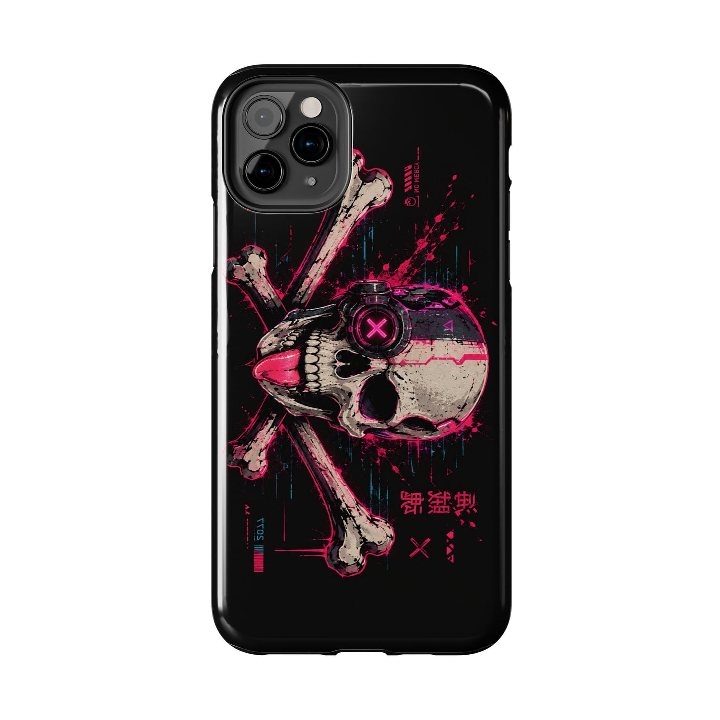 Skull & Crossbones Tough Phone Case — Neon Cyberpunk Skull Design