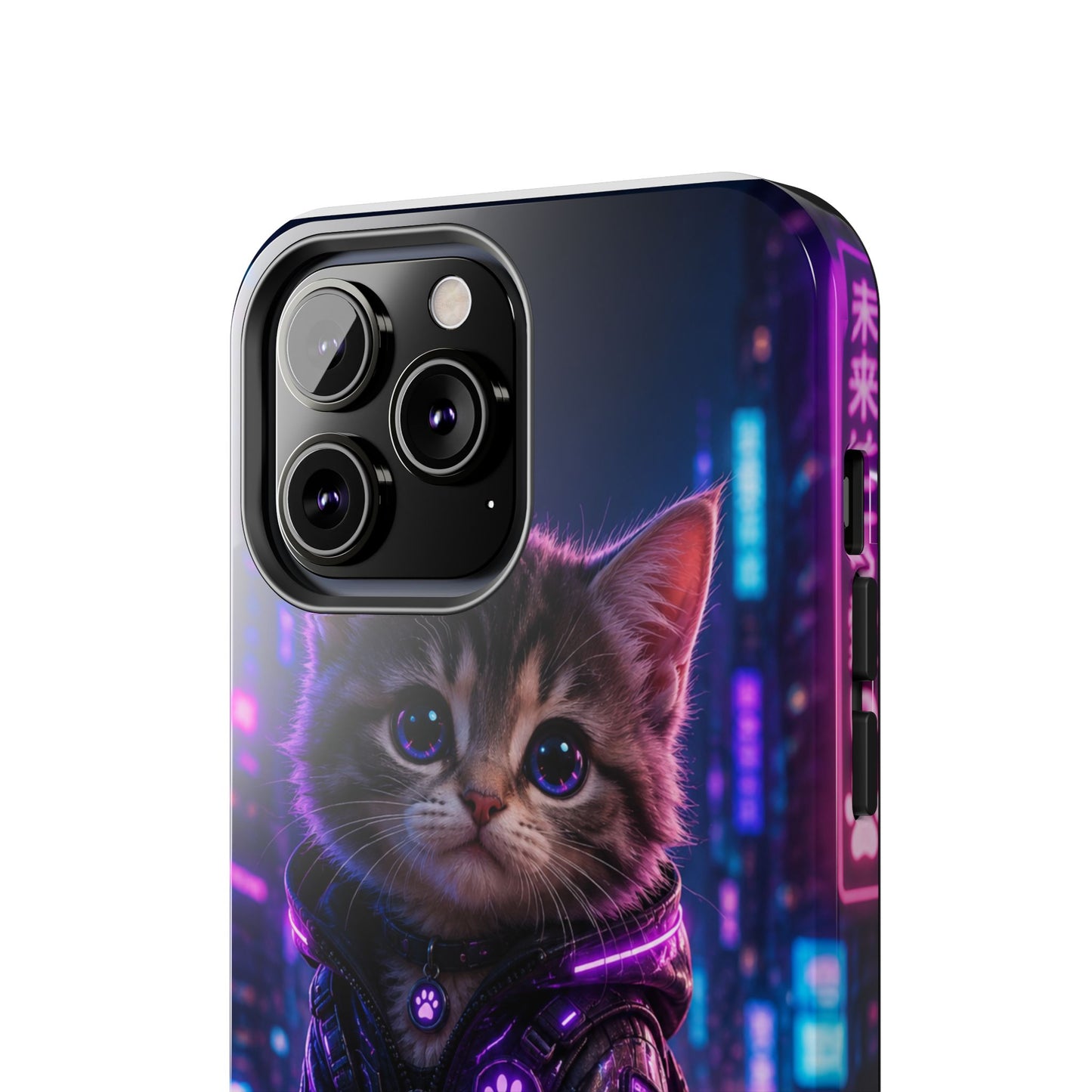 Cyberpunk Kitten Tough Phone Case — Neon Cat Protective Phone Cover