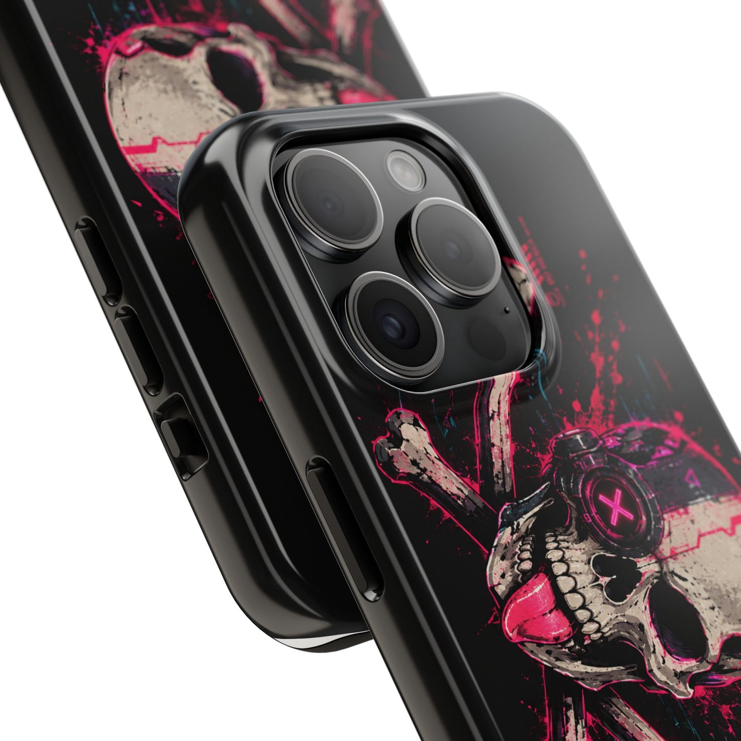 Skull & Crossbones Tough Phone Case — Neon Cyberpunk Skull Design