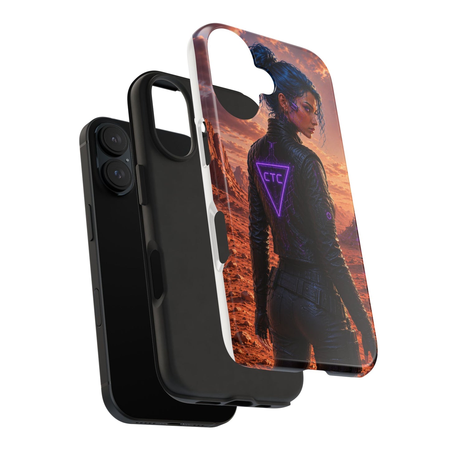 Cyberpunk Woman Tough Phone Case — Neon CTC Logo Protective Cover