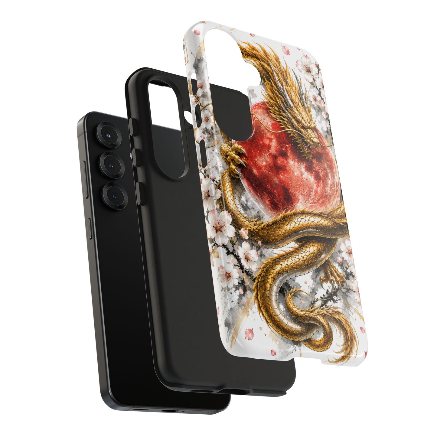 Golden Dragon Phone Case — Red Moon & Cherry Blossom Tough Phone Case