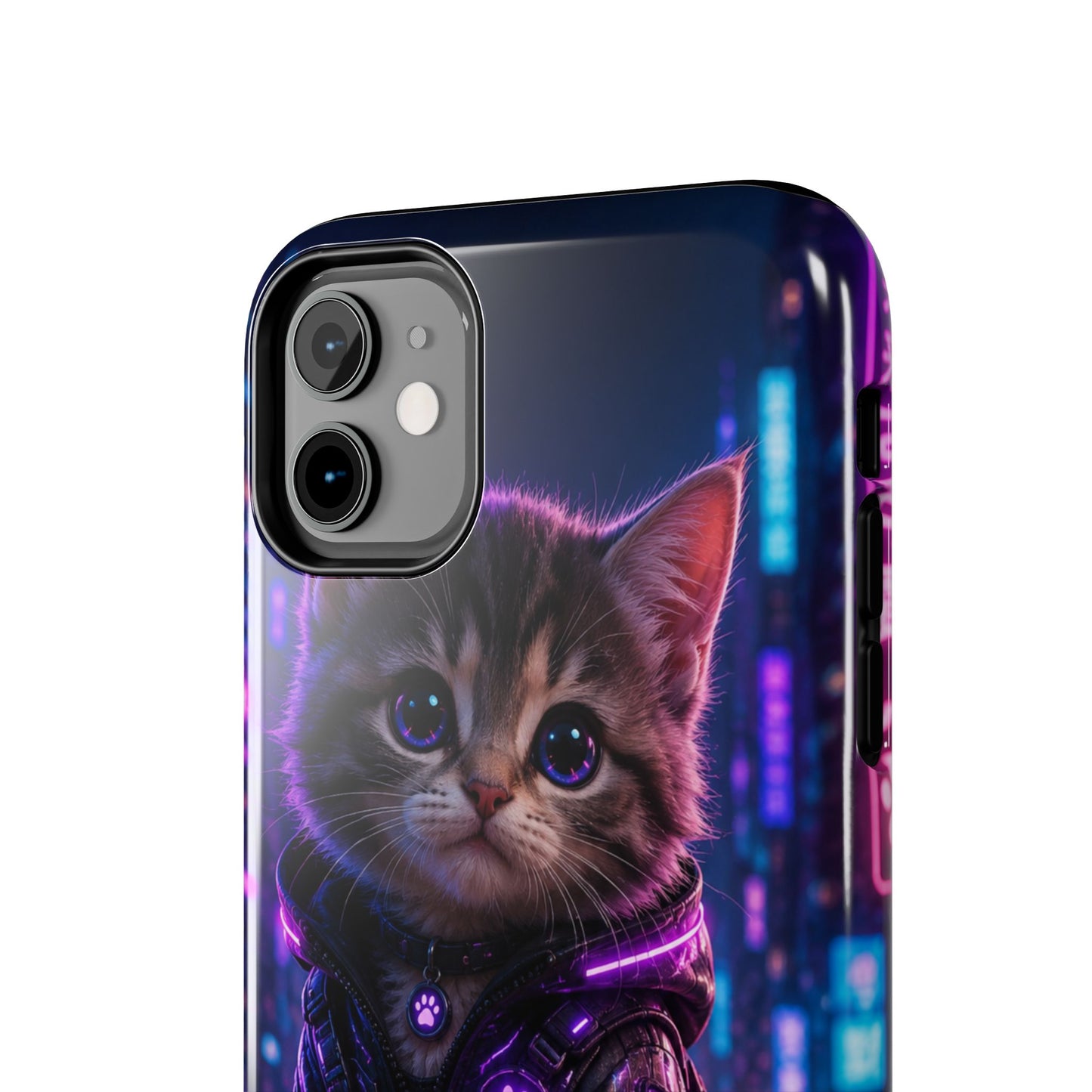 Cyberpunk Kitten Tough Phone Case — Neon Cat Protective Phone Cover
