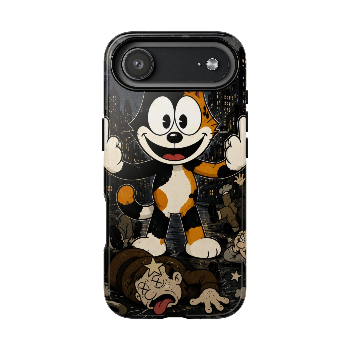 Vintage Cartoon Cat Phone Case — Edgy Felix-Style Illustration