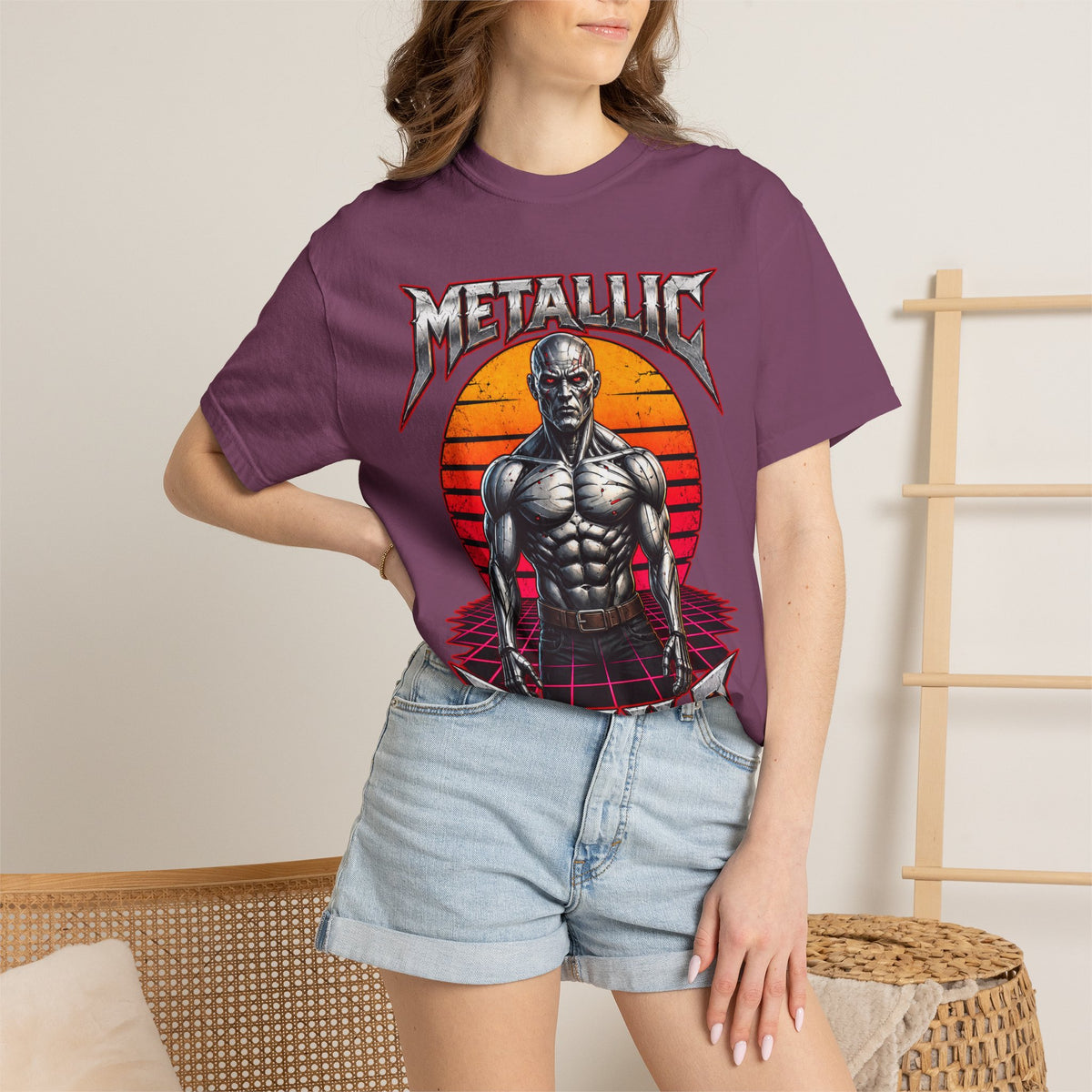 Metallic Souls T-Shirt — Retro Sunset Muscular Warrior Graphic Tee