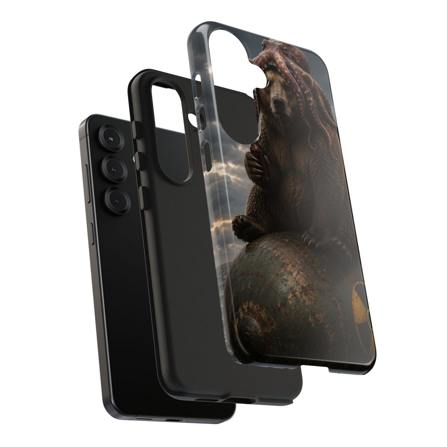 Tough Phone Case — Post‑Apocalyptic Bear with Octopus Helmet on Nuclear Bomb