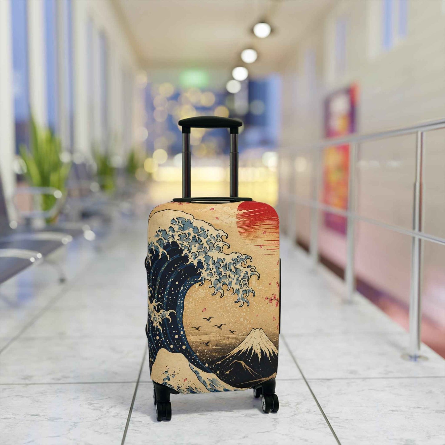 Hokusai Wave Luggage Cover — Vintage Mt. Fuji Travel Protector