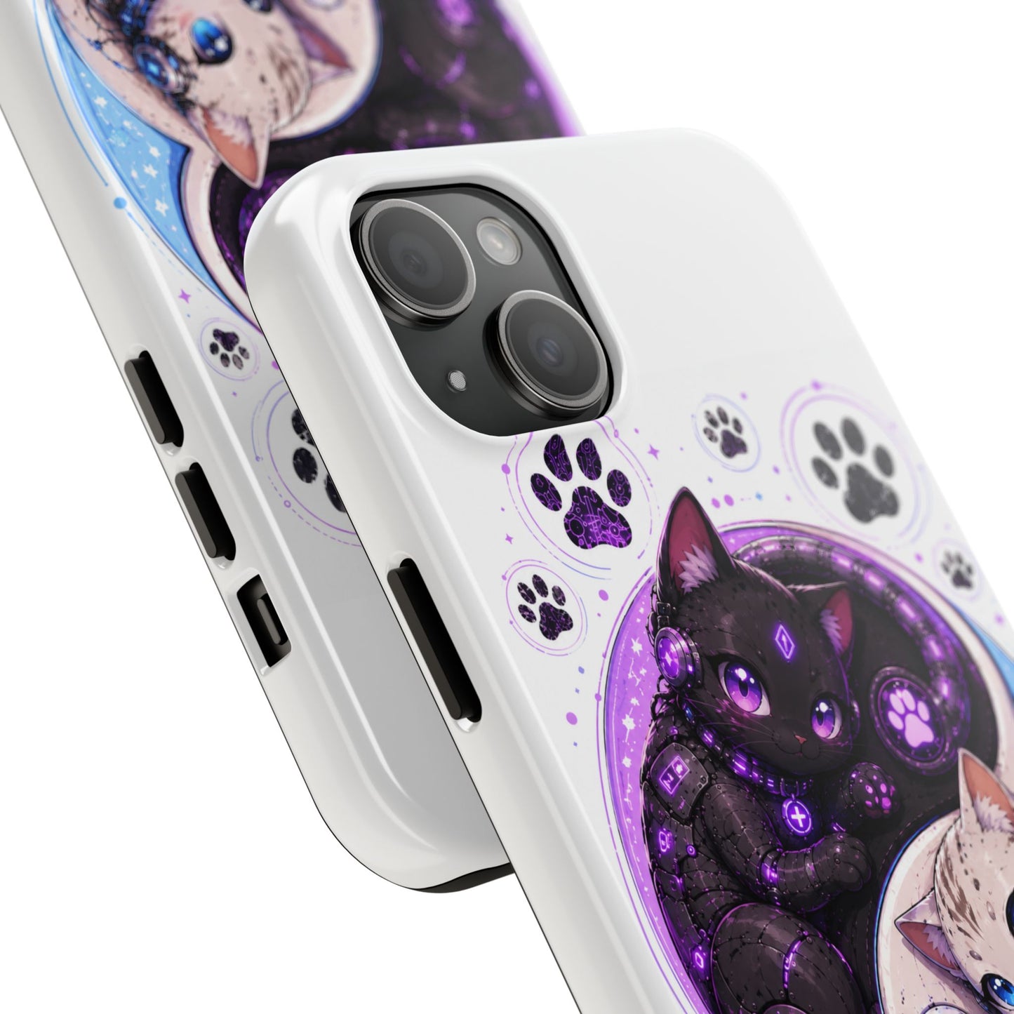 Cat Yin Yang Tough Phone Case — Black & White Kittens, Paw Print Protective Cover