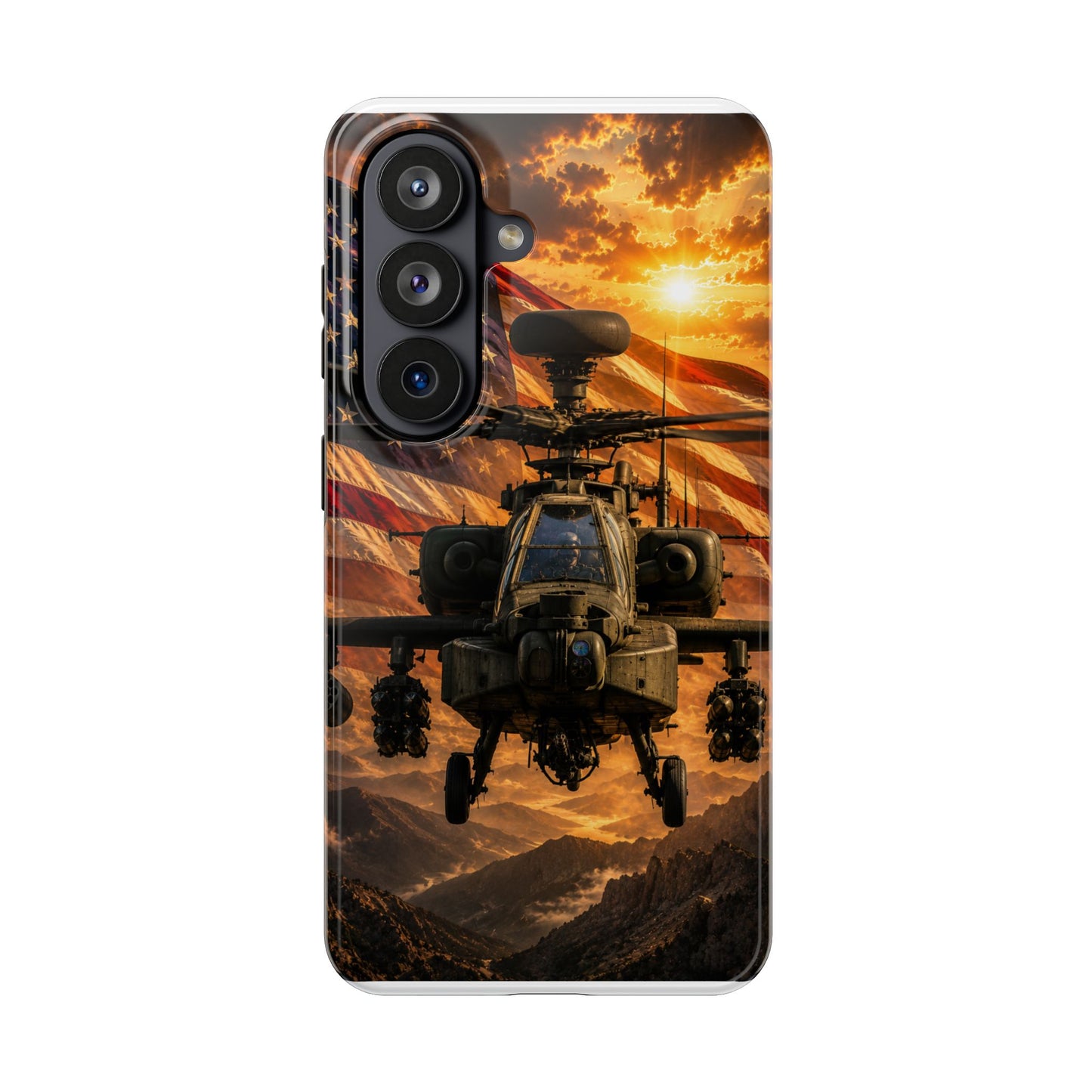 Military Apache Helicopter Phone Case — American Flag Sunset Tough Phone Case