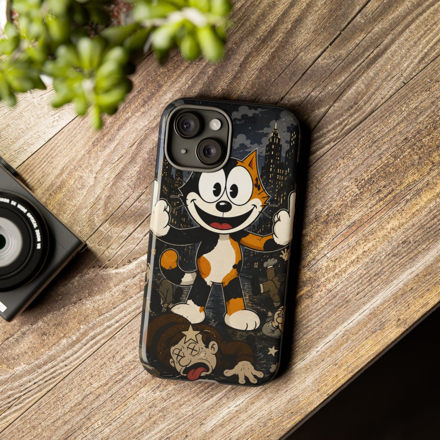 Vintage Cartoon Cat Phone Case — Edgy Felix-Style Illustration