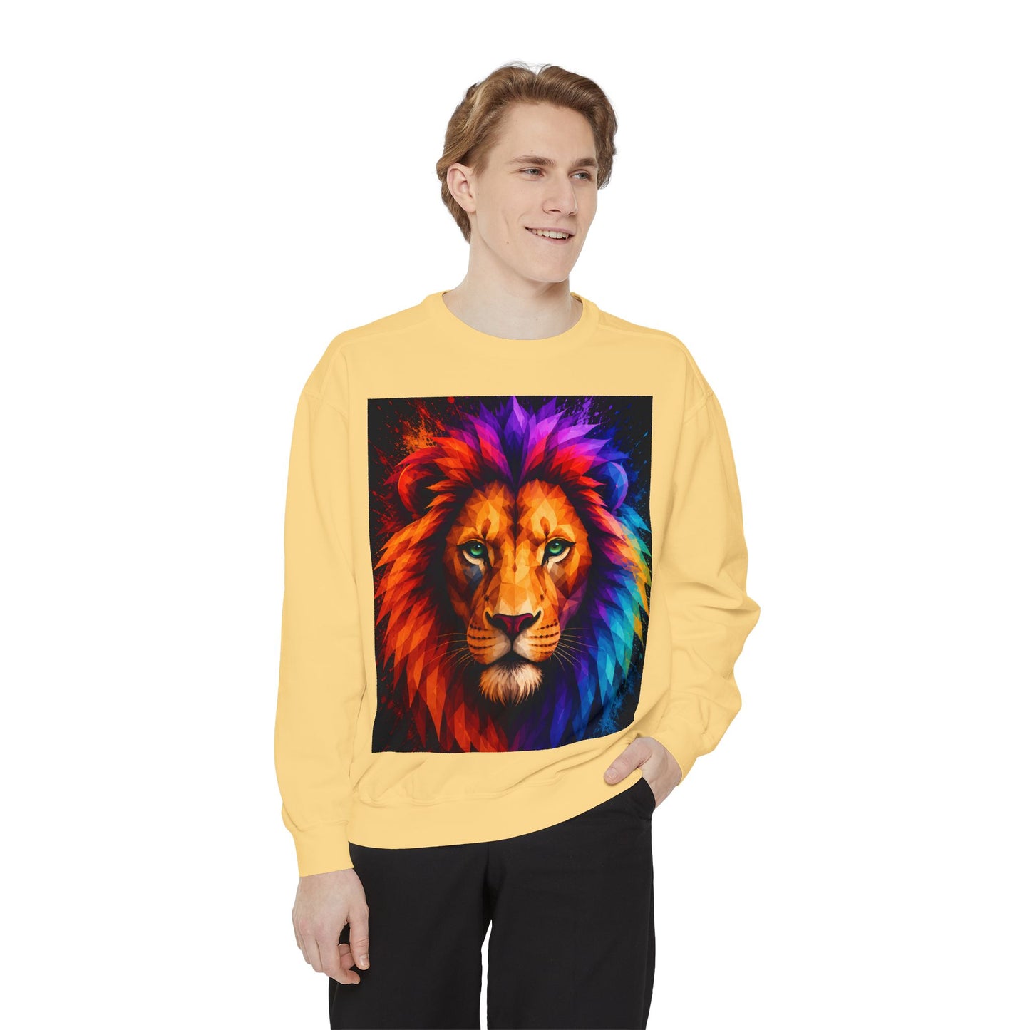 Colorful Lion Sweatshirt — Vibrant Rainbow Mane Crewneck