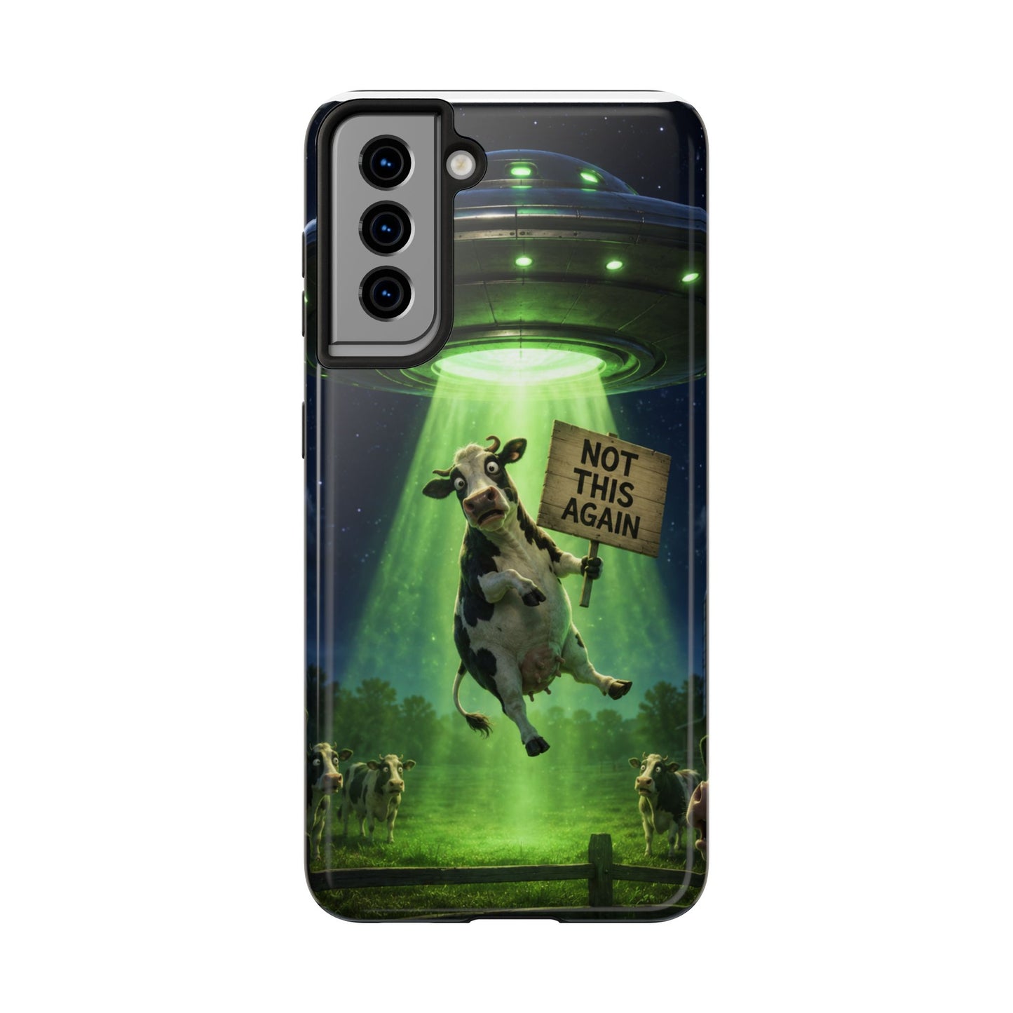 Phone Case — Funny Alien Abduction Cow Design ("Not This Again")
