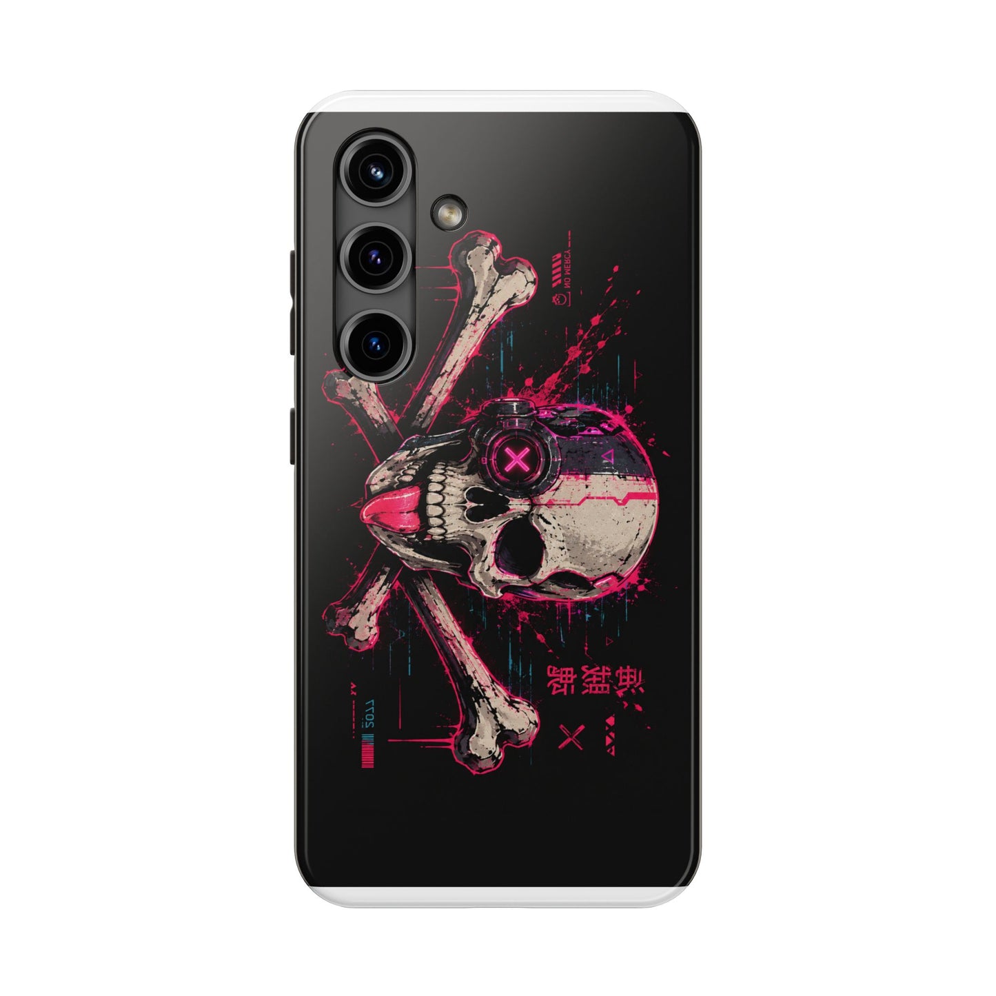 Skull & Crossbones Tough Phone Case — Neon Cyberpunk Skull Design