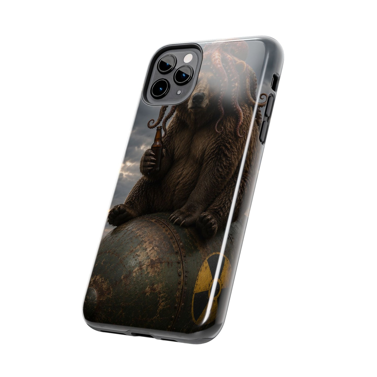 Tough Phone Case — Post‑Apocalyptic Bear with Octopus Helmet on Nuclear Bomb