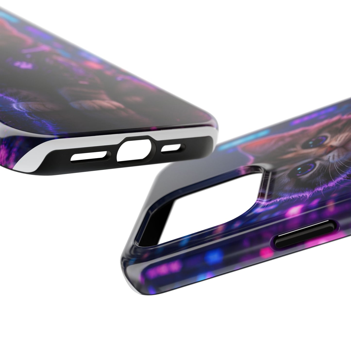 Cyberpunk Kitten Tough Phone Case — Neon Cat Protective Phone Cover
