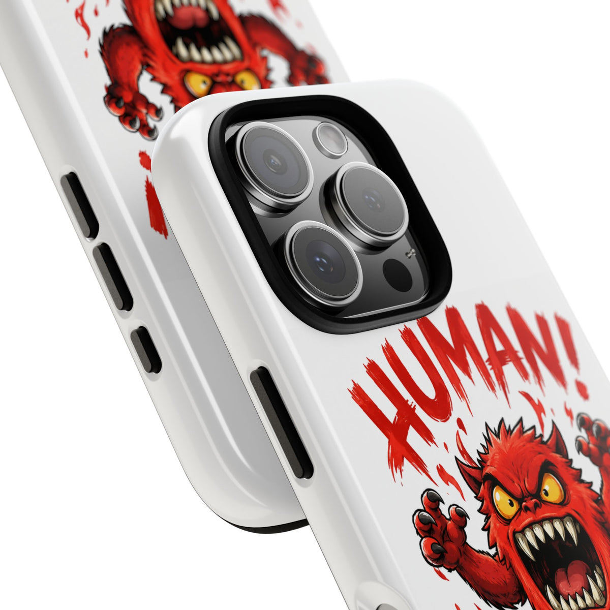 Angry Monster "HUMAN!" Phone Case — Cute Fiery Creature iPhone Cover