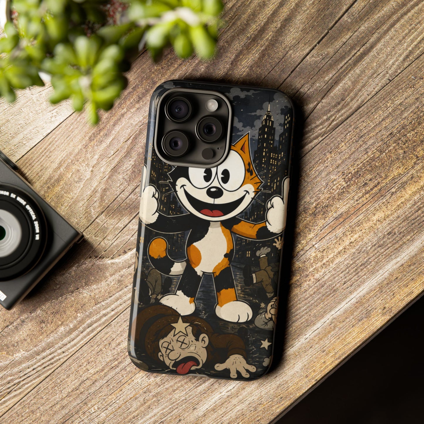 Vintage Cartoon Cat Phone Case — Edgy Felix-Style Illustration