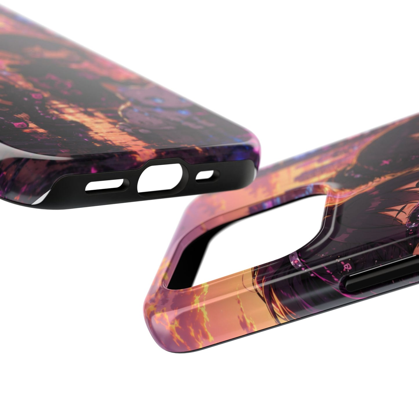 Anime City Night Tough Phone Case — Kawaii Cyberpunk Characters & Cat