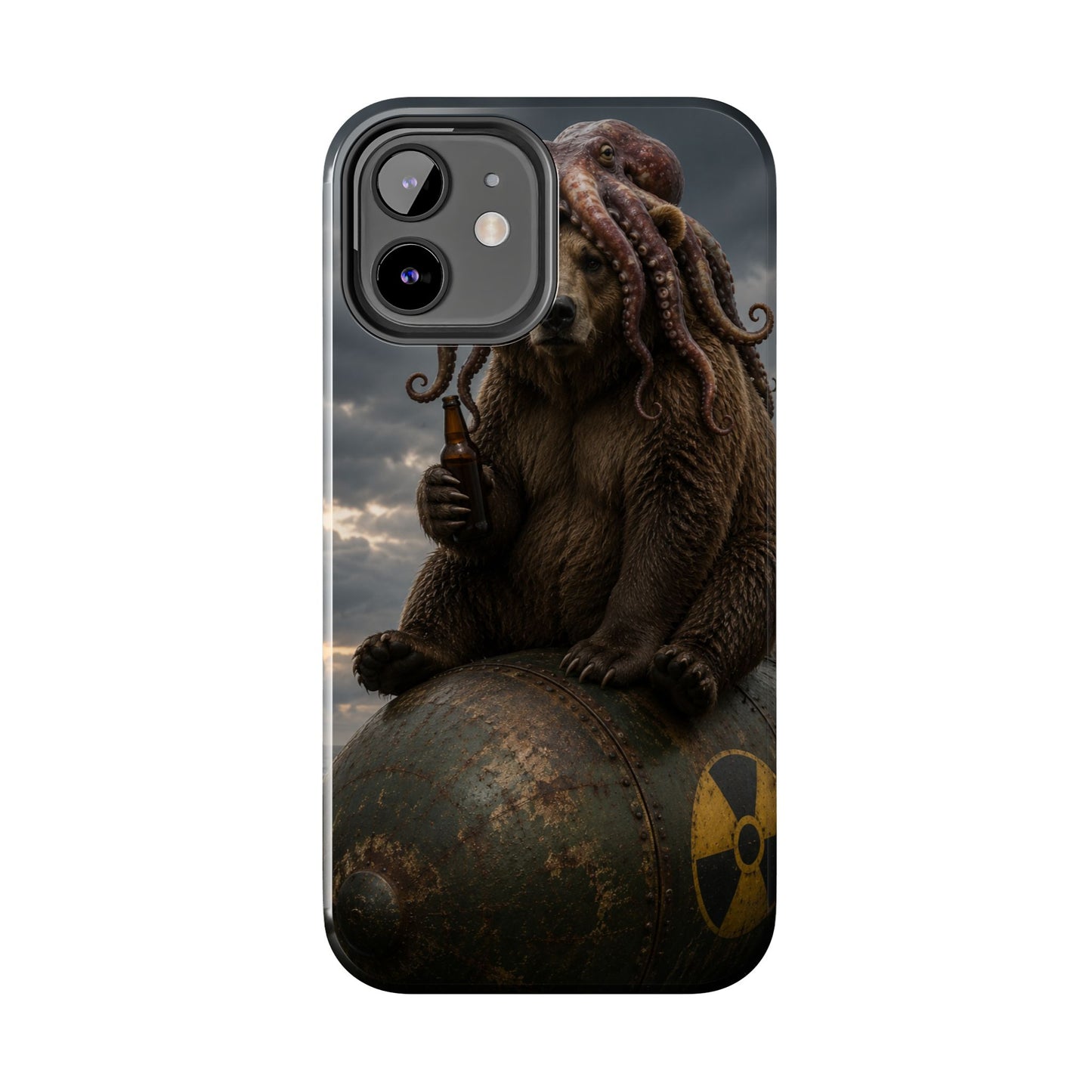 Tough Phone Case — Post‑Apocalyptic Bear with Octopus Helmet on Nuclear Bomb