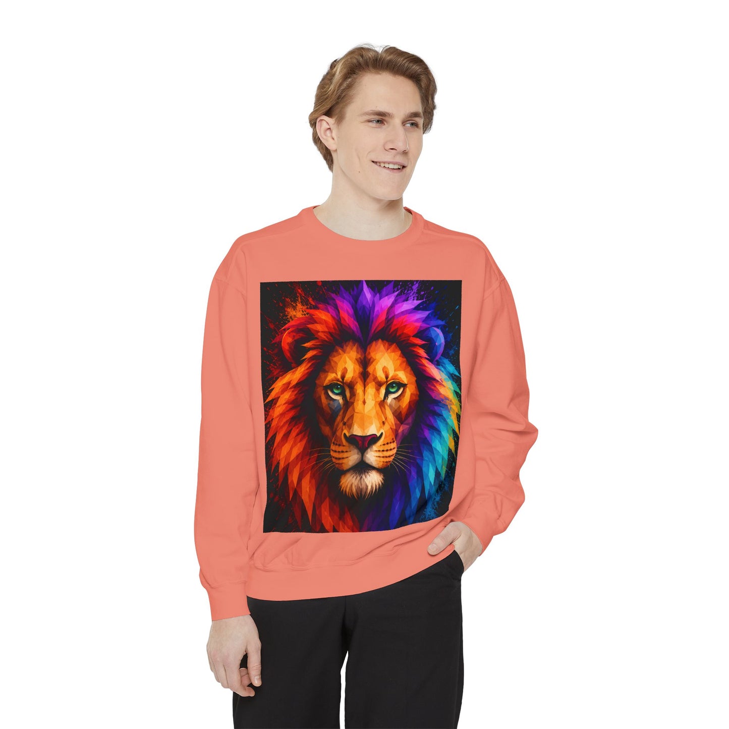 Colorful Lion Sweatshirt — Vibrant Rainbow Mane Crewneck