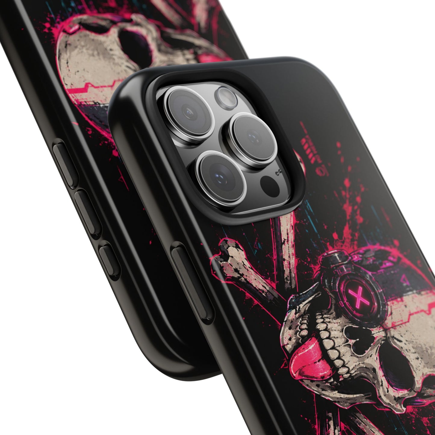 Skull & Crossbones Tough Phone Case — Neon Cyberpunk Skull Design