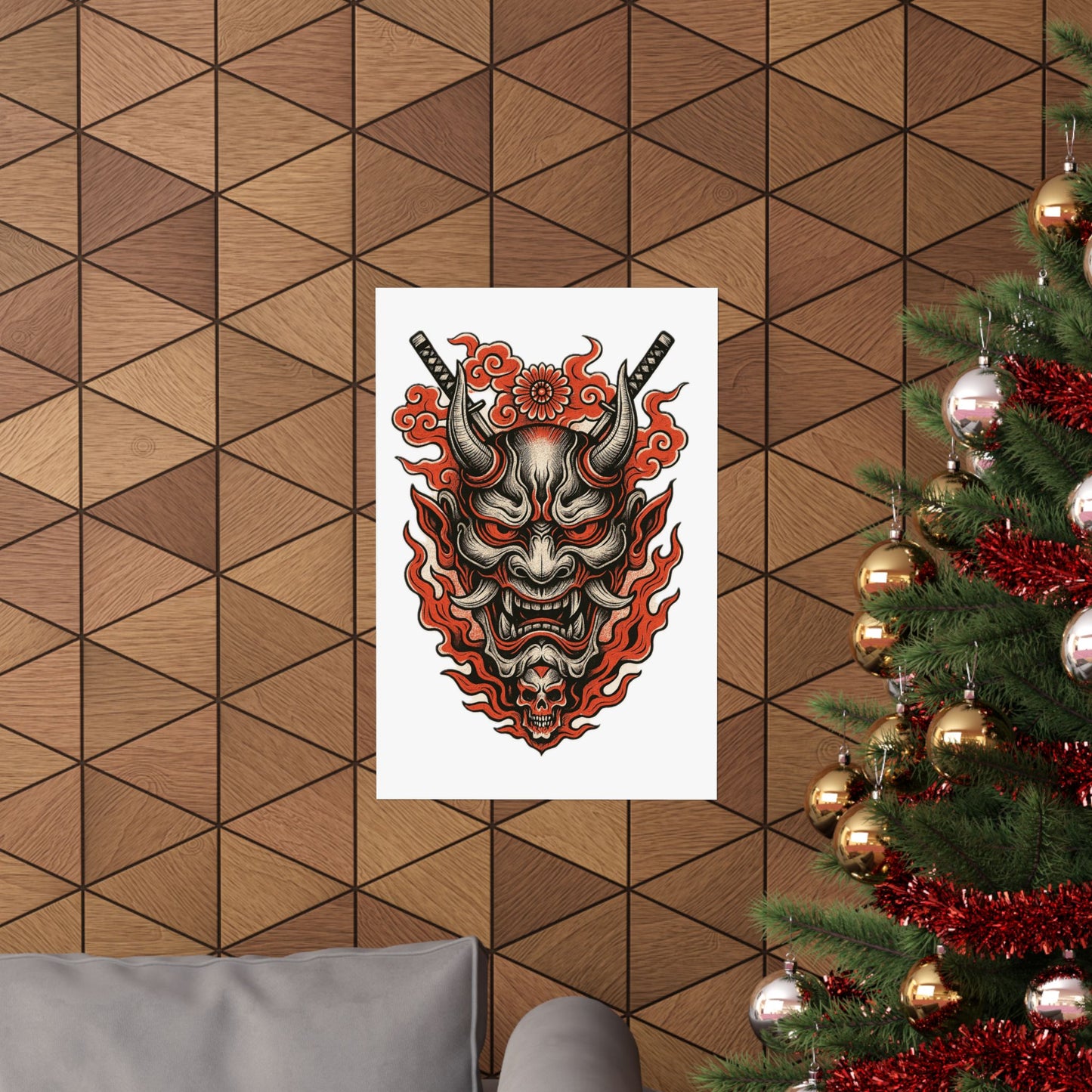 Hannya Demon Poster — Japanese Oni Mask Matte Vertical Art Print