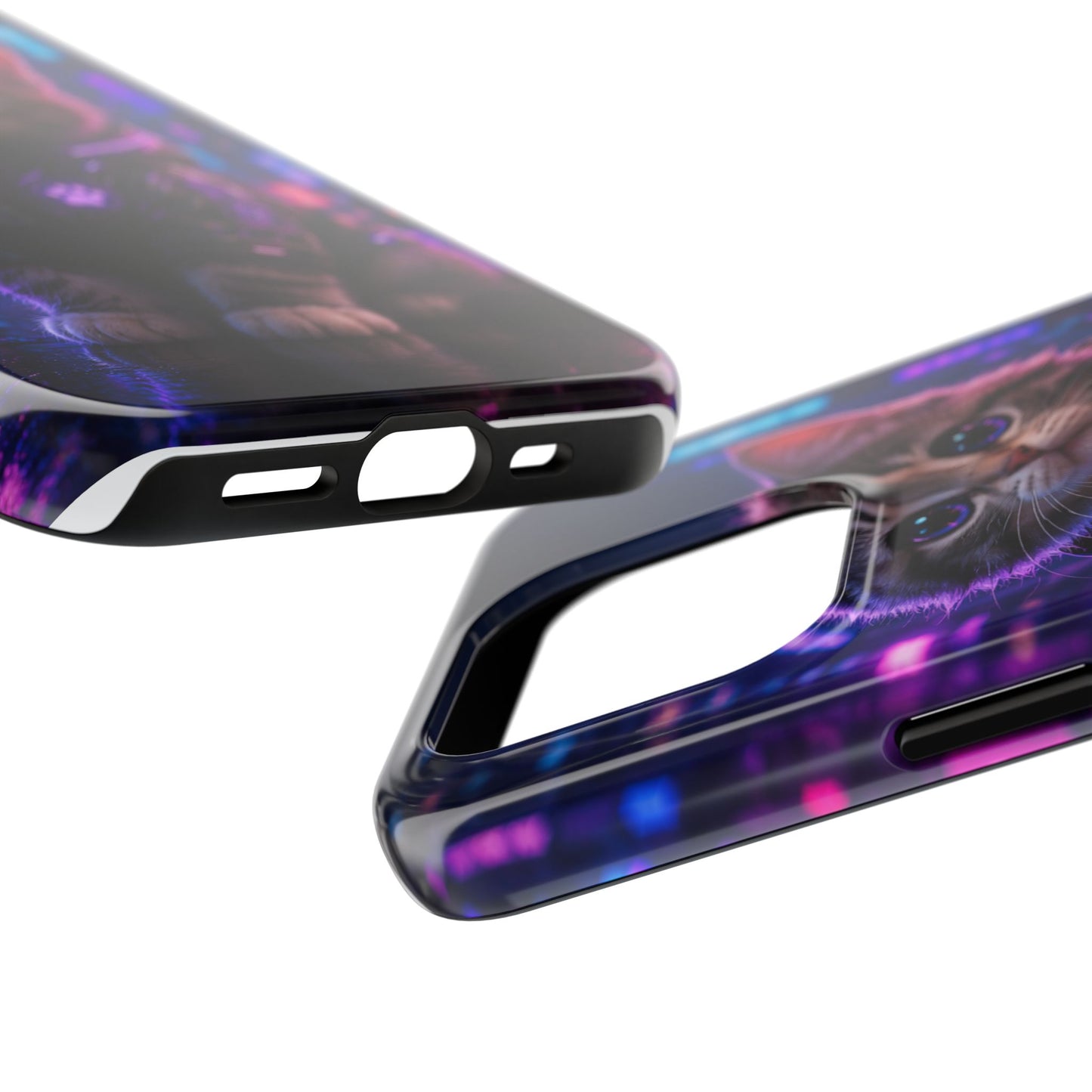Cyberpunk Kitten Tough Phone Case — Neon Cat Protective Phone Cover