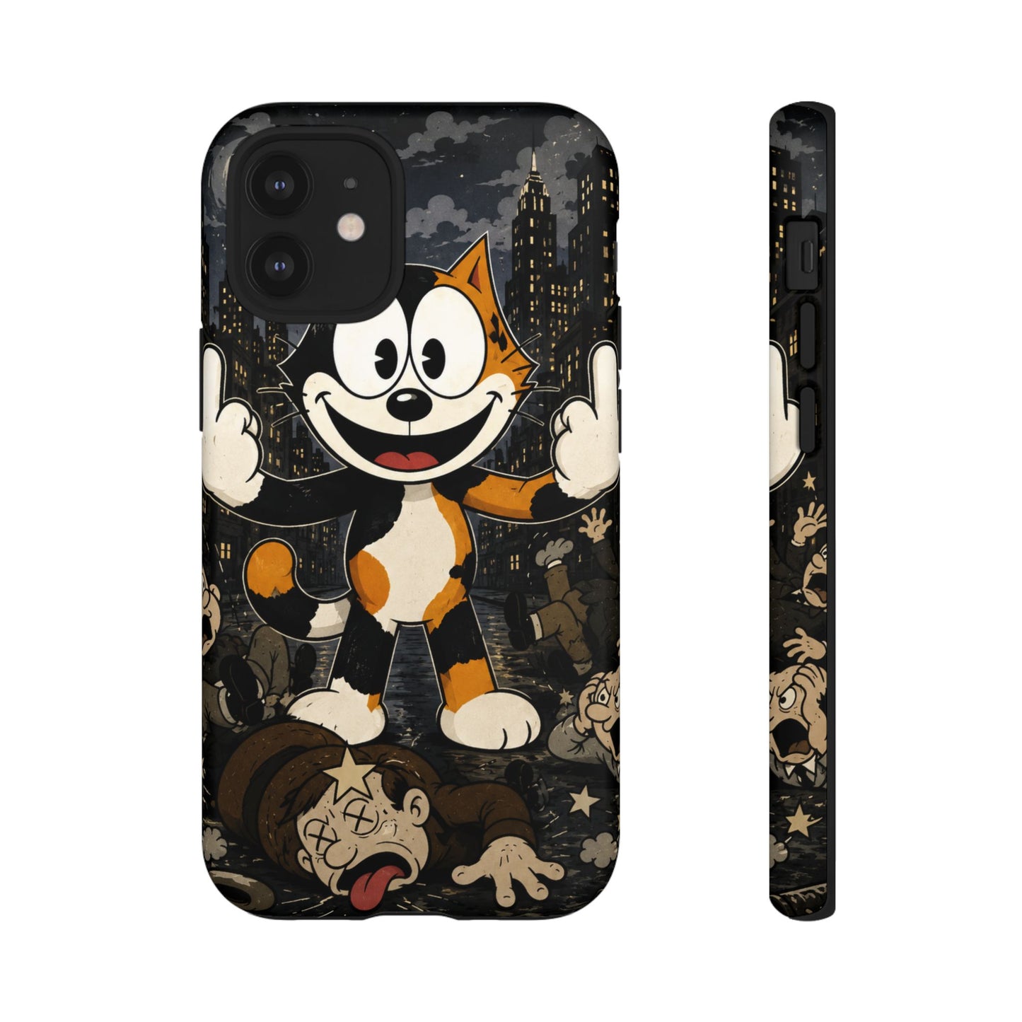 Vintage Cartoon Cat Phone Case — Edgy Felix-Style Illustration