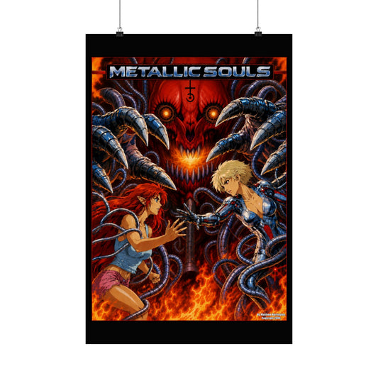 Metallic Souls Anime Poster — Matte Vertical Sci‑Fi Horror Art Print