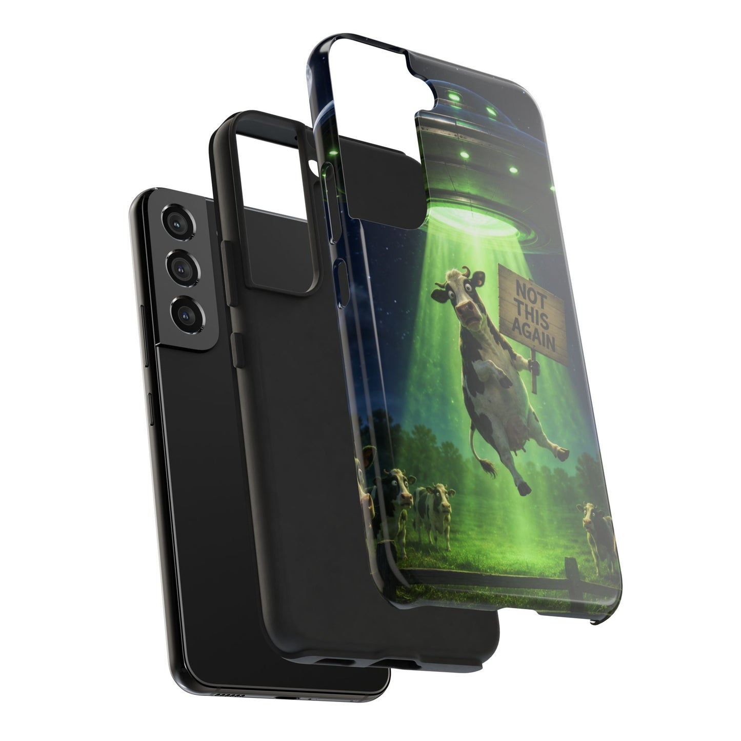 Phone Case — Funny Alien Abduction Cow Design ("Not This Again")