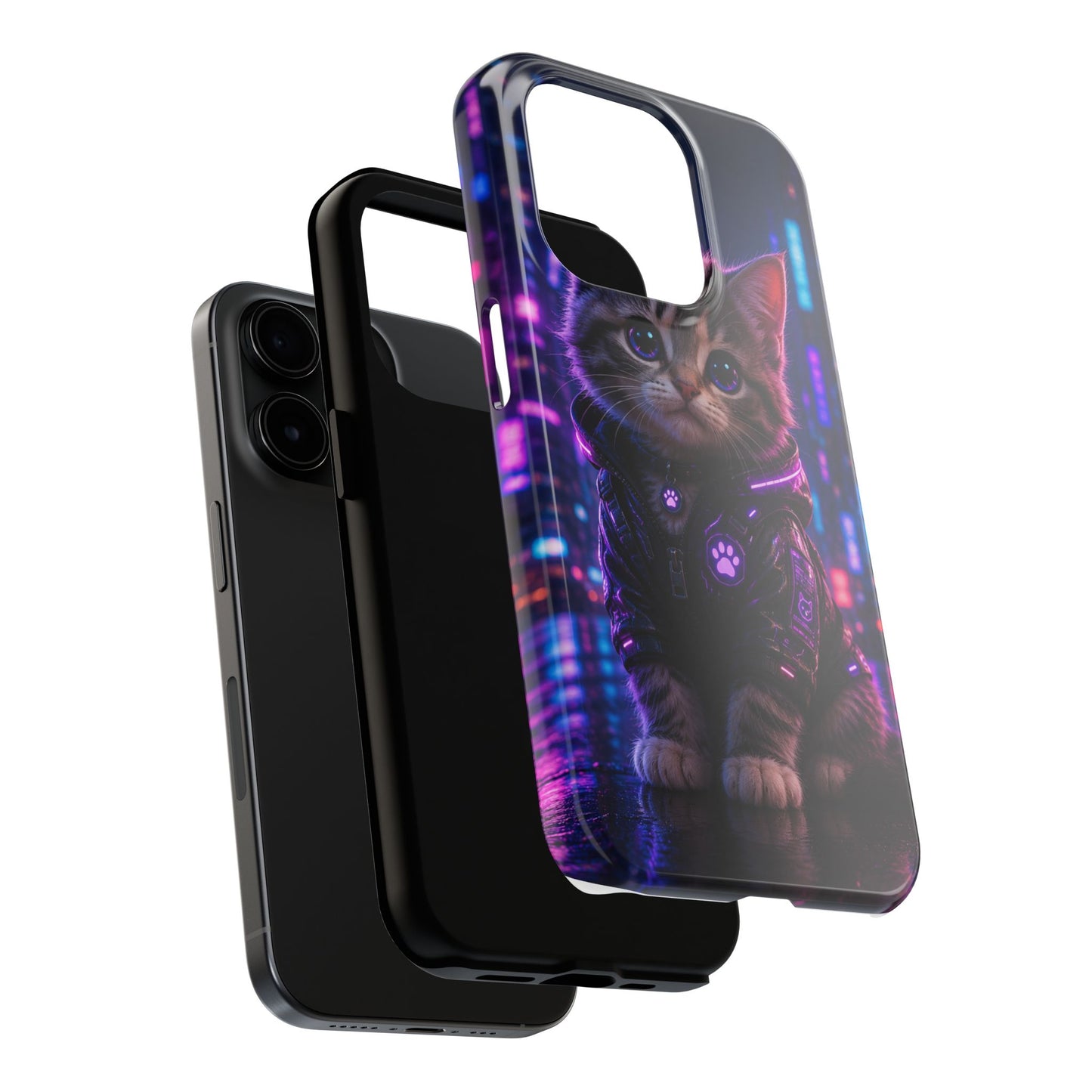 Cyberpunk Kitten Tough Phone Case — Neon Cat Protective Phone Cover