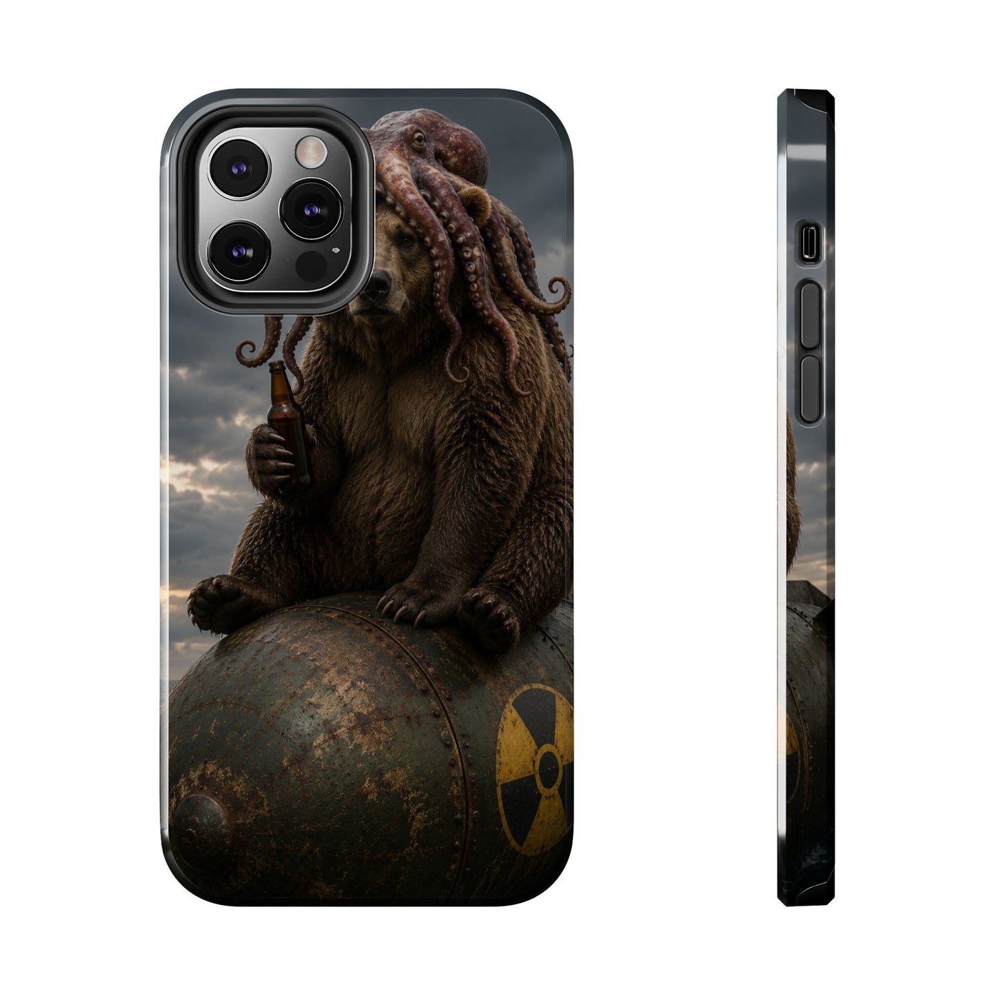 Tough Phone Case — Post‑Apocalyptic Bear with Octopus Helmet on Nuclear Bomb
