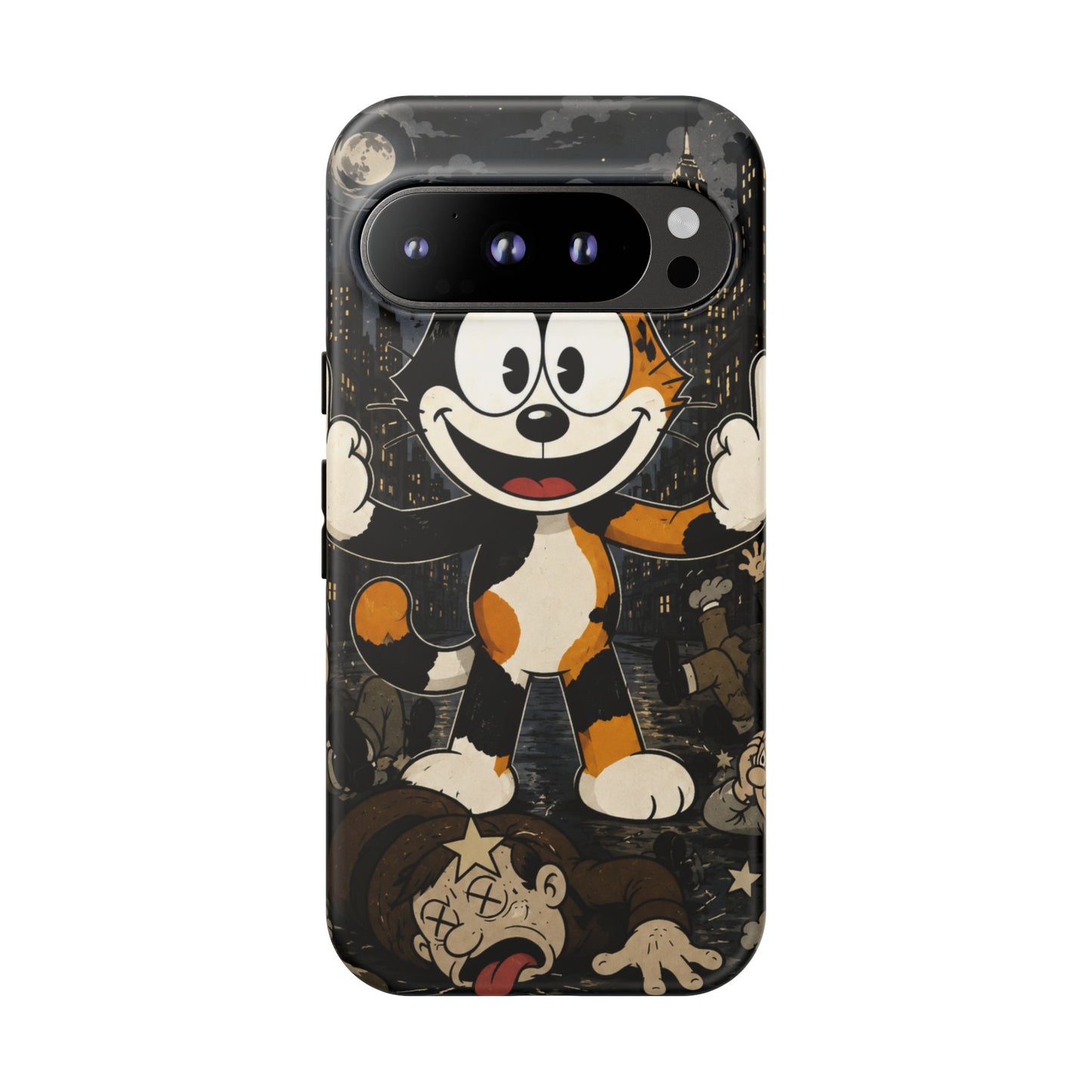 Vintage Cartoon Cat Phone Case — Edgy Felix-Style Illustration